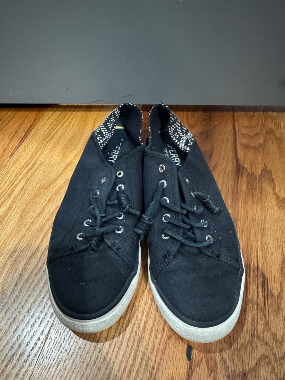 Sperry Black Canvas Low-Top Sneakers with Patterned Heel